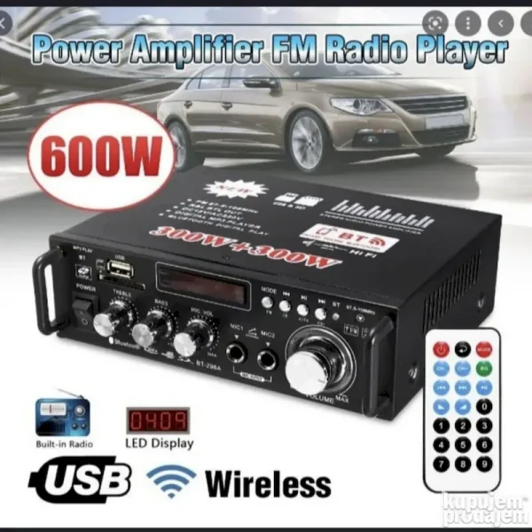 Bluetooth pojacalo 12v 220v za auto ili kucu Usb FM